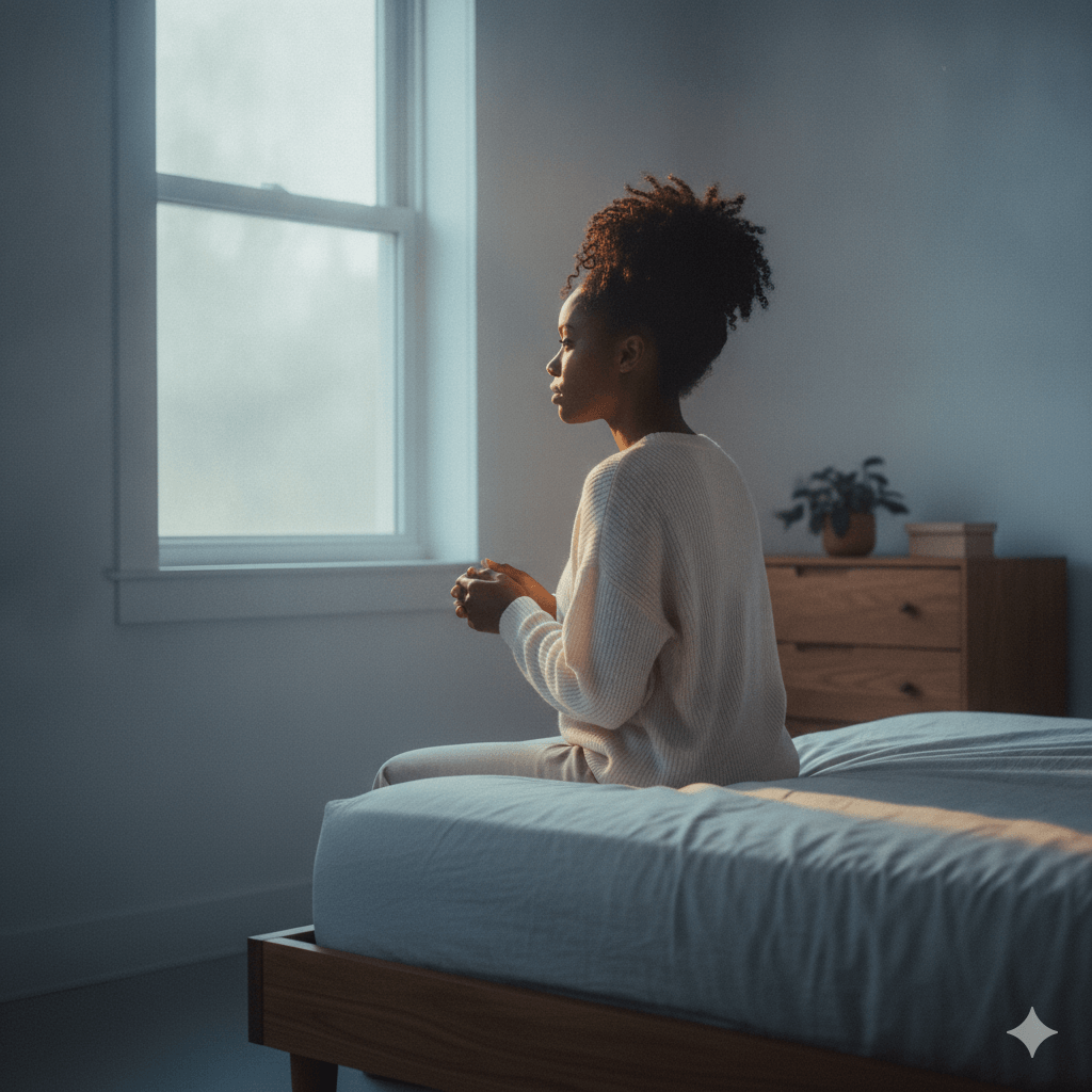 A person sitting by a window in quiet contemplation